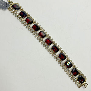 NWT Cezanne Gold Tone & Ruby Glass Crystals Bracelet Classic Glitz